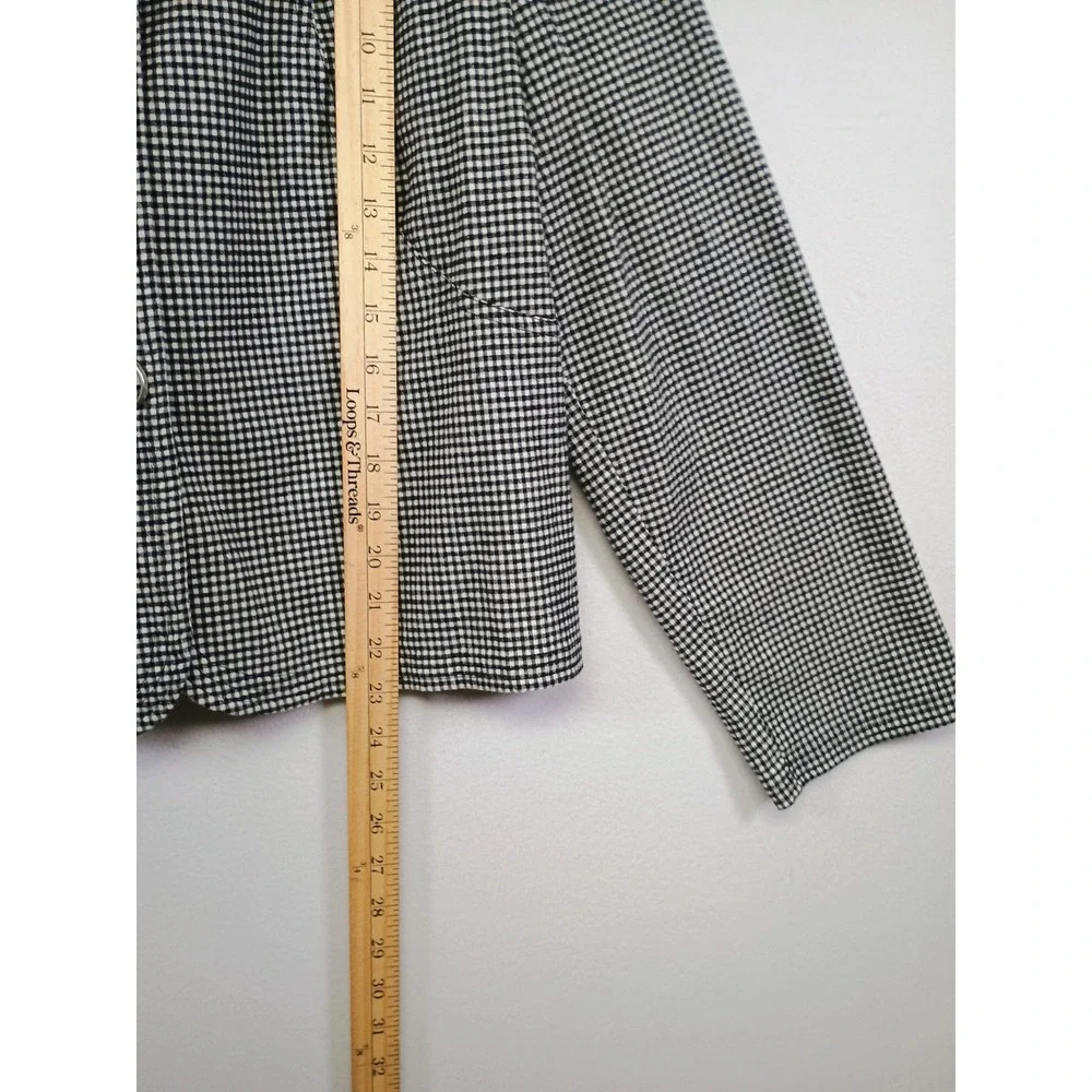Dark Academia RQT Womens‎ XL Black White Gingham Check Button Up Stretch Jacket